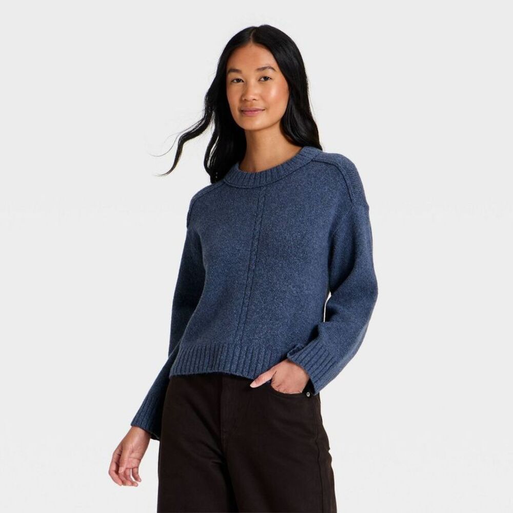 Women's Heritage Crewneck Pullover Sweater - Universal Thread Navy Blue S